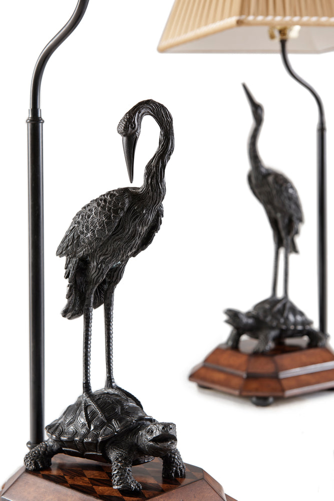 Meiji Cranes Table Lamp Pair