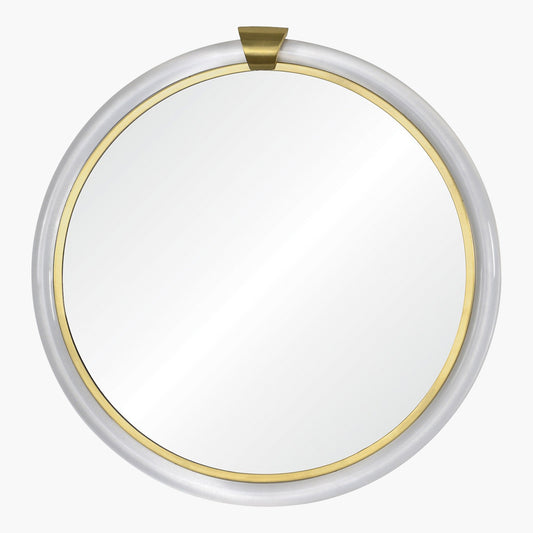 Acrylic and Brass Round Mirror with Beveled Glass