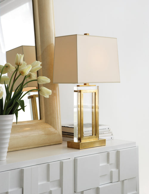 Crystal Panel Lamp in Antique-Burnished Brass - CLEARANCE