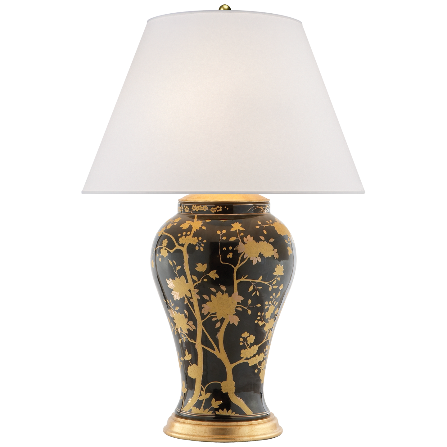 Gable Table Lamp in Black and Gold Porcelain with Silk Shade